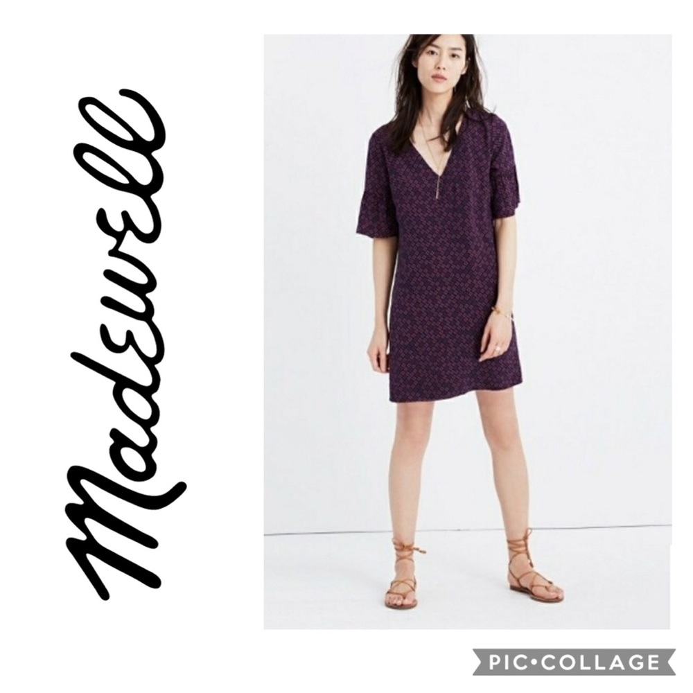 Madewell Bell Sleeve Flower Silk Mini Dress Size 4